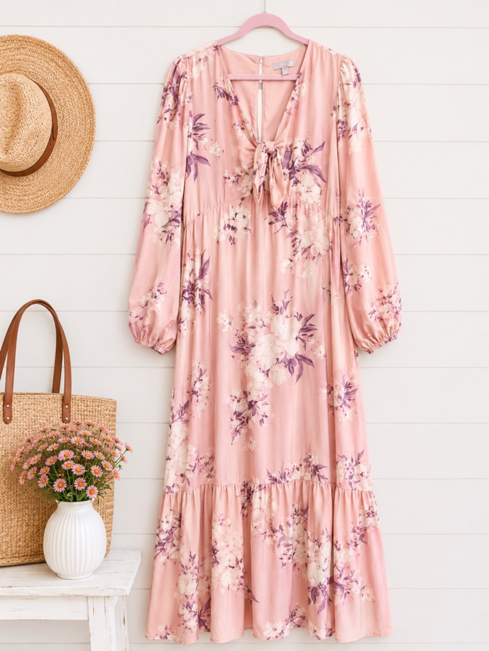 Chelsea28 Floral Tie Front Maxi Dress Pink TENCEL Lyocell XL